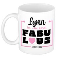 Naam mok Lynn - wit - Fabulous - keramiek - 300 ml - cadeau collega beker - thumbnail