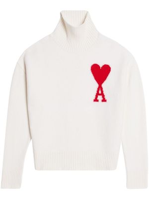 AMI Paris pull Ami de Coeur en laine à col roulé - Blanc