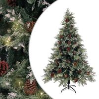 vidaXL Kerstboom met LED en dennenappels 150 cm PVC en PE groen en wit - thumbnail