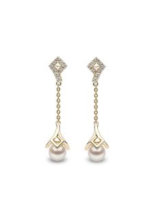 Yoko London boucles d'oreilles pendantes Trend en or jaune 18ct ornées de diamants et de perles