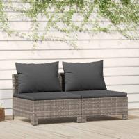 Tuinbank 2-zits met kussens poly rattan grijs