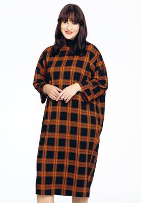 Yoek Trui-jurk CHECK | Zwart | Maat 58/60