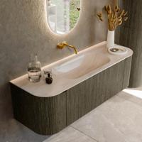 Badmeubel Mondiaz Kurve-Dlux | 140 cm | Meubelkleur Shadow | Wastafelkleur Meli | Solid surface | Wasbak midden spoelbak | Zonder kraangat(en)