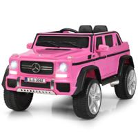 12 V Elektrische Kinderauto 2 Zitplaatsen met LED-Verlichting Poort AUX USB Ouderlijke Afstandsbediening Roze
