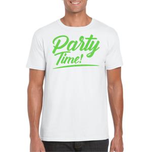 Verkleed T-shirt voor heren - party time - wit - groen glitter - carnaval/themafeest