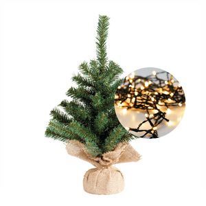 Mini kerstboom 35 cm - met kerstverlichting warm wit 300 cm - 40 leds