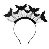 PartyDeco vleermuizen diadeem/tiara - zwart - kunststof - Halloween thema   -