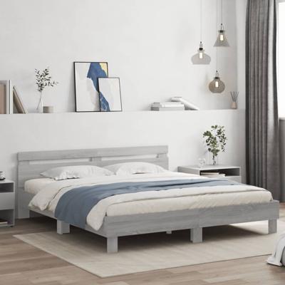 Bedframe met hoofdeinde en LED-licht grijs sonoma 160x200 cm