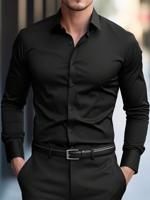 Bon&Bon Mode Men's Apricot Long Sleeve Business Casual Shirt Black / L