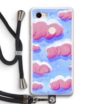 Roze wolken met vogels: Pixel 3 Transparant Hoesje met koord