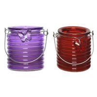 Citronella windlicht met kaars - 2x - paars en rood - 20 branduren - citrusgeur - thumbnail