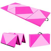 240 cm Lange Opvouwbare Gymmat 240 cm x 117 cm x 5 cm Grote Sportmat van PU-leer met Klittenbandsluitingen Hot Pink