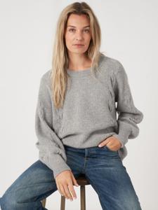 Cashmere pullover met textuur en pofmouwen