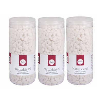 3x stuks kokers met witte decoratie steentjes kiezel 475 ml