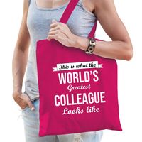 Worlds greatest COLLEAGUE kado tasje voor verjaardag collega roze voor dames - Feest Boodschappentassen - thumbnail