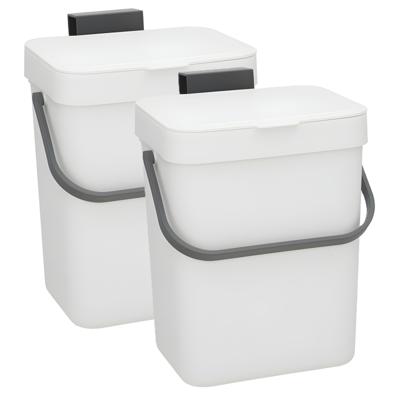 Gerimport Aanrecht prullenbakje Sophie - 2x - 23 cm - met klepdeksel - wit - 3 ltr