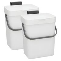 Gerimport Aanrecht prullenbakje Sophie - 2x - 23 cm - met klepdeksel - wit - 3 ltr