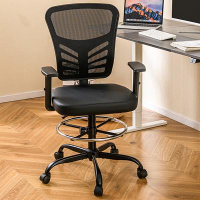 Werkstoel Ergonomische Bureaustoel Zithoogte 54-75 cm Hoge Draaistoel met Opklapbare Armleuningen Zwart