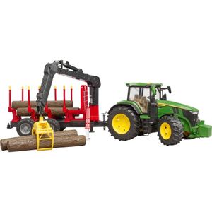 John Deere 7R 350 met aanhanger en 4 boomstammen Modelvoertuig