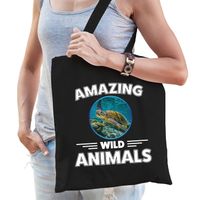Tasje schildpadden amazing wild animals / dieren zwart voor volwassenen en kinderen - Feest Boodschappentassen - thumbnail
