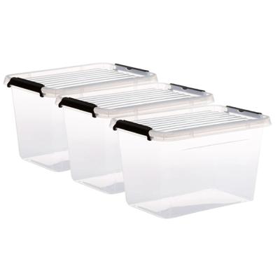 5Five opberg kist met deksel - 3x - Clip Box - 6,5 liter - 29 x 20 x 18 cm - kunststof - transparant