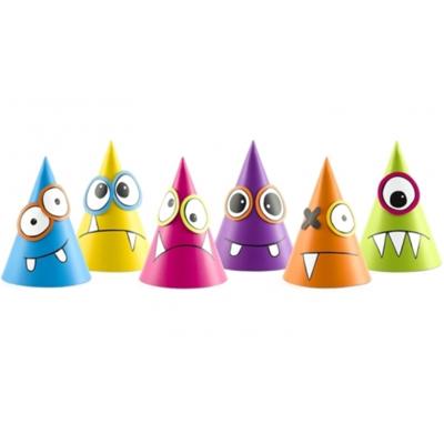 PartyDeco Feesthoedjes DIY - 6x stuks - monsters thema - party verjaardag hoedjes - punthoedjes