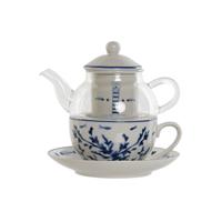 Theepot Home ESPRIT Blauw Wit Kristal Porselein