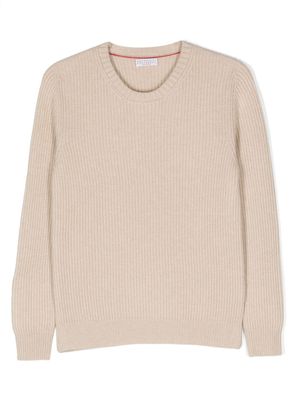Brunello Cucinelli Kids pull nervuré en cachemire - Tons neutres