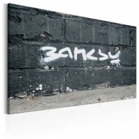 Schilderij - Banksy Handtekening , zwart wit , wanddecoratie , premium print op canvas - thumbnail