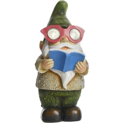 Tuinkabouter beeld - George boekenwurm - met solar verlichting 24 cm - Tuinverlichting