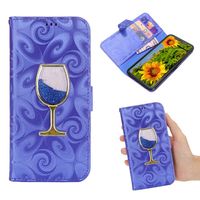 iPhone XS-max portemonnee hoesje voorzien van met fijn zand gevuld wijnglas in blauw - thumbnail