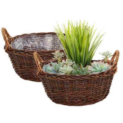 Mega Collections aardappelmand/plantenmand - 2x - Santa Fe - met handgreep - rotan - B29 x H13 cm