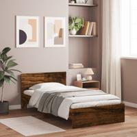 Bedframe met hoofdeinde bewerkt hout gerookt eiken 100x200 cm