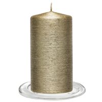 Trend Candles - Stompkaarsen met glazen onderzetters set van 2x stuks - creme goud 7 x 13 cm