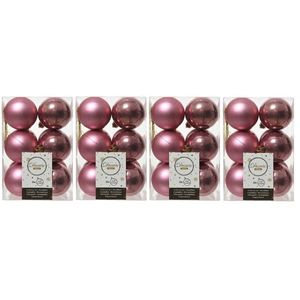 48x Kunststof kerstballen glanzend/mat oud roze 6 cm kerstboom versiering/decoratie - Kerstbal