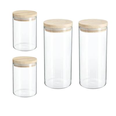 Keuken voorraad bussen - potten - glas/hout - set 6x stuks - voedsel - 600 ml en 1000 ml Keuken voorraad bussen - potten - glas/hout - set 6x stuks - voedsel - 600 ml en 1000 ml