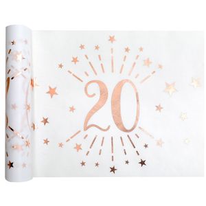 Tafelloper op rol - 2x - 20 jaar verjaardag - wit/rose goud - 30 x 500 cm - polyester