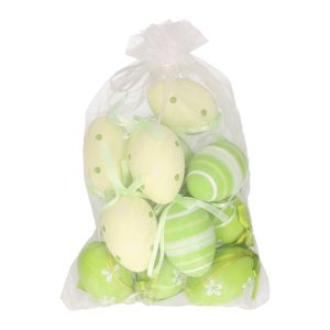 Set van 12x stuks paaseitjes groen in organza zakje 6 cm   -