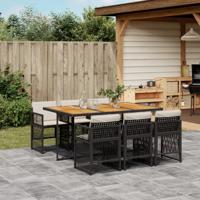 7-delige Tuinset met kussens poly rattan zwart 7-delige Tuinset met kussens poly rattan zwart