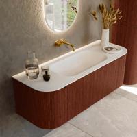 Badmeubel Mondiaz Kurve | 130 cm cm | Meubelkleur Ruby | Wastafelkleur Talc | Solid surface | Wasbak midden spoelbak | Zonder kraangat(en)