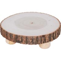 Kaarsenbord / decoratie dienblad - houten boomschijf - met standaard - 21 x 6 cm
