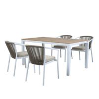 AXI Suvi Tuinset met 4 stoelen in Wit & Teak look Dining set voor tuin in Aluminium / Polywood - thumbnail