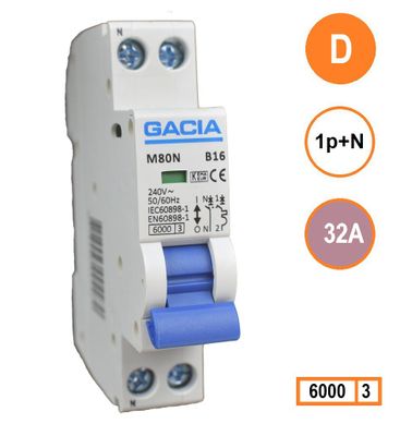GACIA M80N-D32 installatieautomaat 1p+n D32 6kA (18mm)