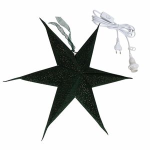 Kerstversiering groene kerststerren 60 cm inclusief lichtkabel   -