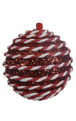Kerstbal foam swirl 8 cm rood / wit