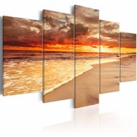 Schilderij - Prachtige zonsondergang aan zee , 5 luik