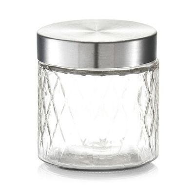 1x Glazen voorraadpotten/bewaarpotten 750 ml geruit 11 x 12 cm