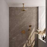 Brauer Gold Edition Thermostatische Regendoucheset Inbouw - Hoofddouche 20 cm - 3 Weg - Handdouche Rond 3 Standen - Doucheslang - Wandaansluitbocht - Geborsteld Goud