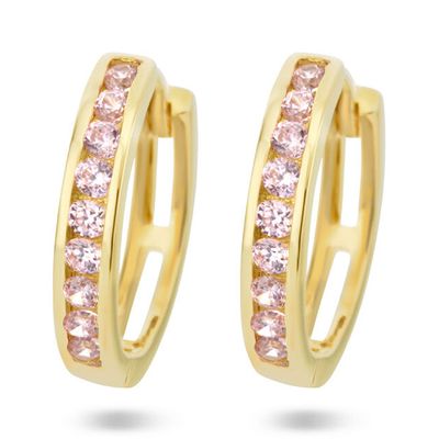 Oorringen Rond geelgoud-zirconia roze 2 x 11 mm