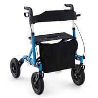 Rollator Opvouwbaar en Licht met Zitting 2-in-1 Rolstoel & Reiserollator Loophulp 6-Voudig in Hoogte Verstelbaar met Tas Blauw